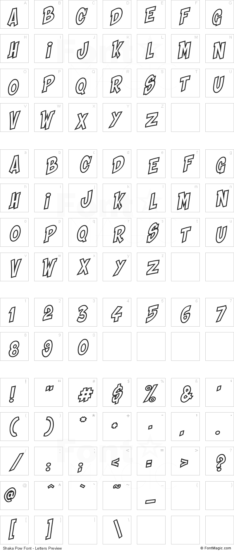 Shaka Pow Font - All Latters Preview Chart