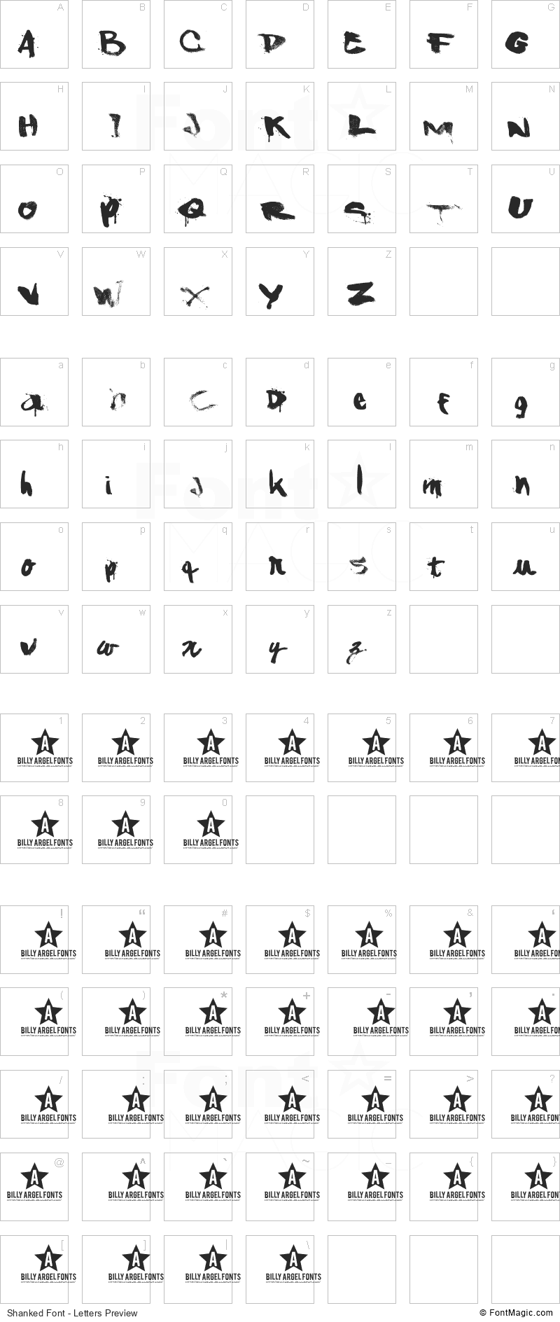 Shanked Font - All Latters Preview Chart