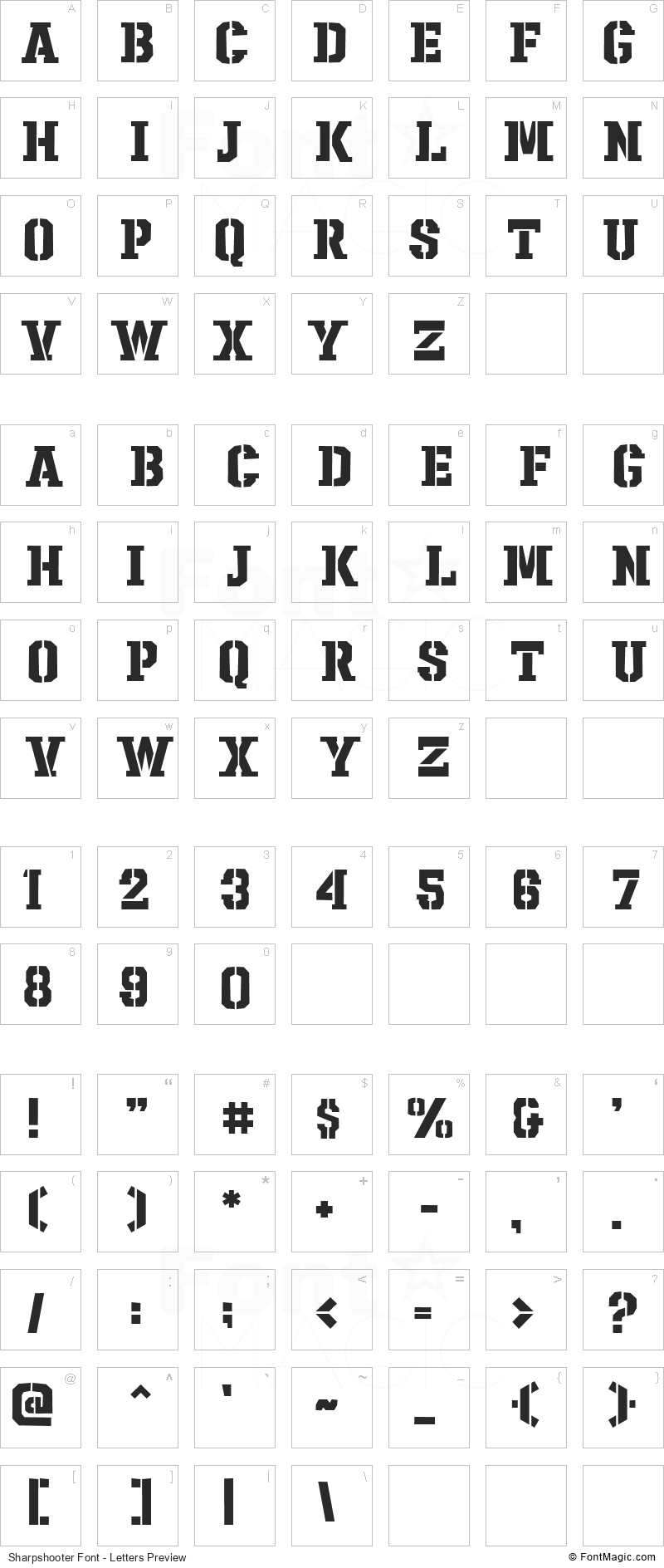 Sharpshooter Font - All Latters Preview Chart