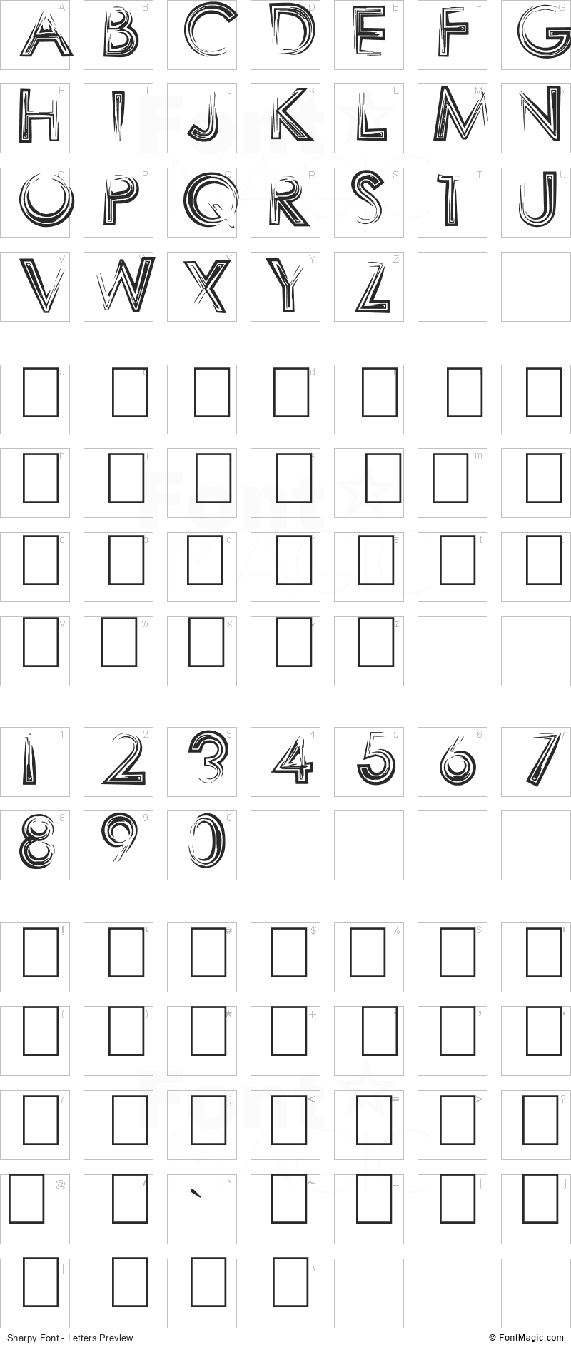 Sharpy Font - All Latters Preview Chart