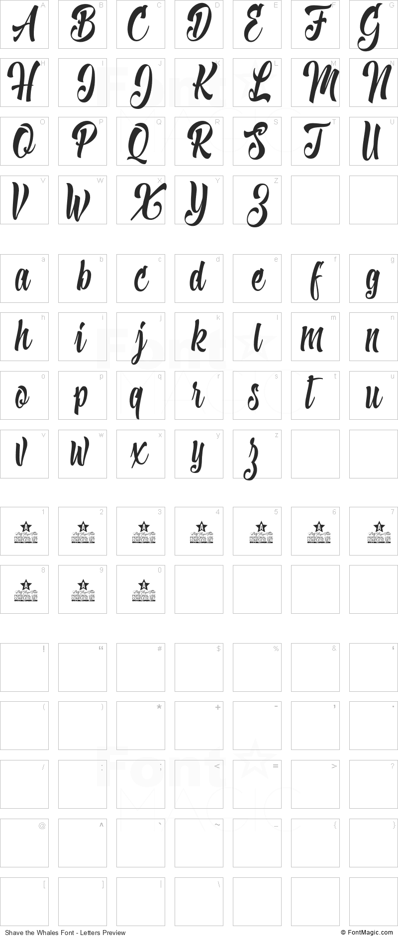 Shave the Whales Font - All Latters Preview Chart