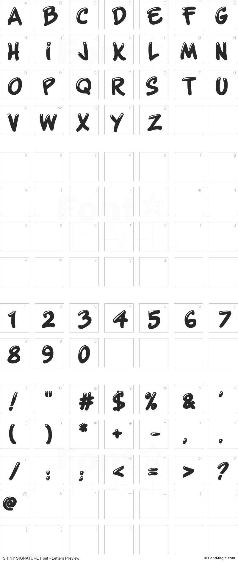 SHINY SIGNATURE Font - All Latters Preview Chart