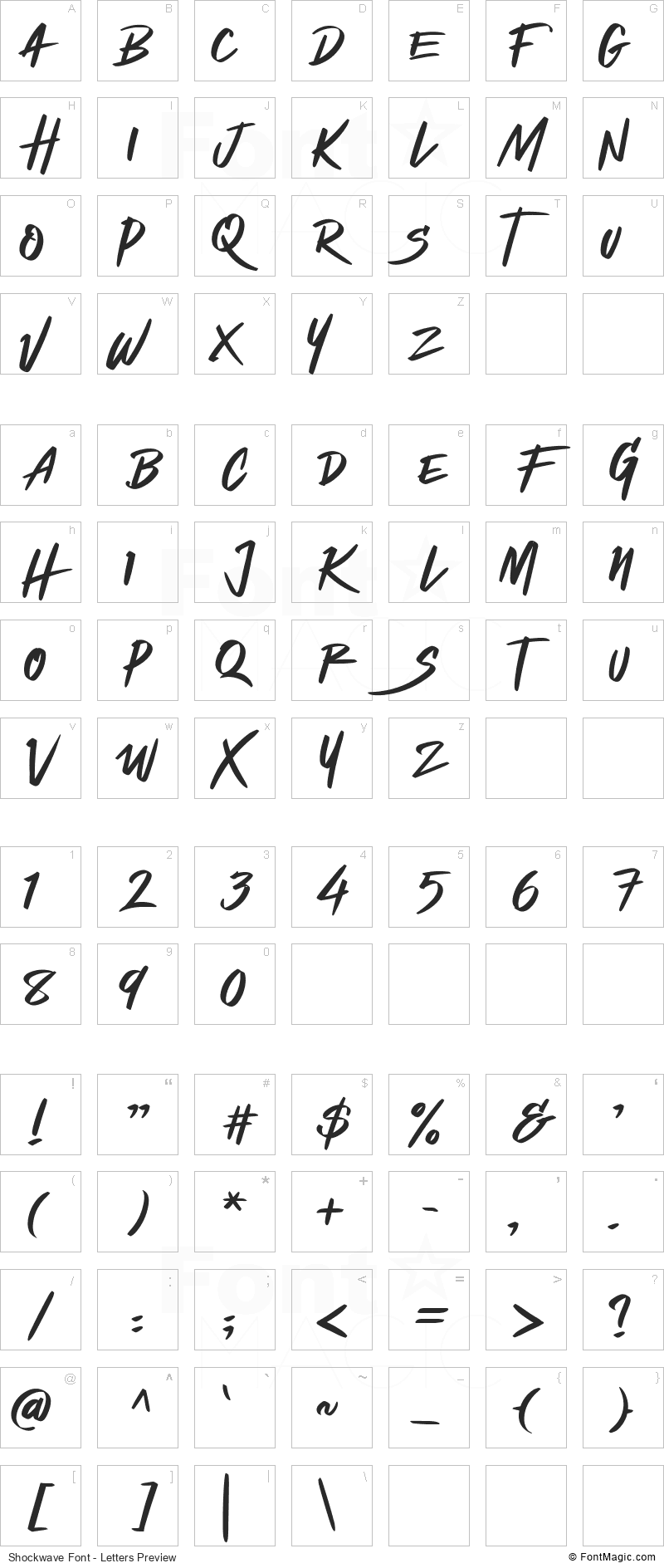 Shockwave Font - All Latters Preview Chart