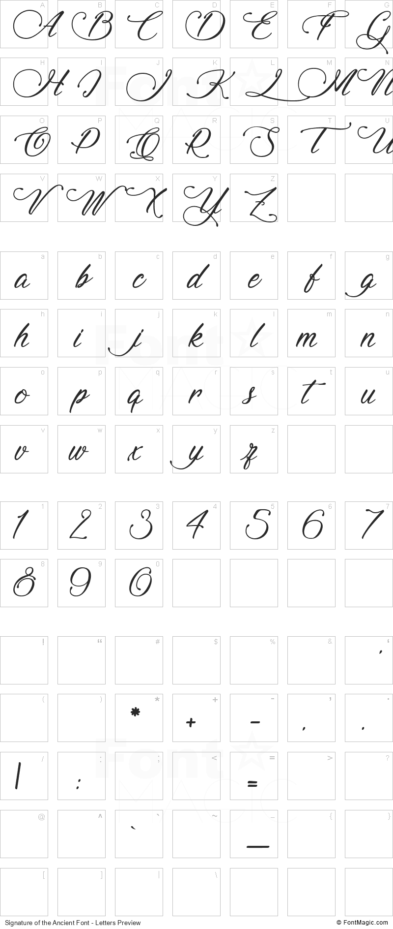Signature of the Ancient Font - All Latters Preview Chart