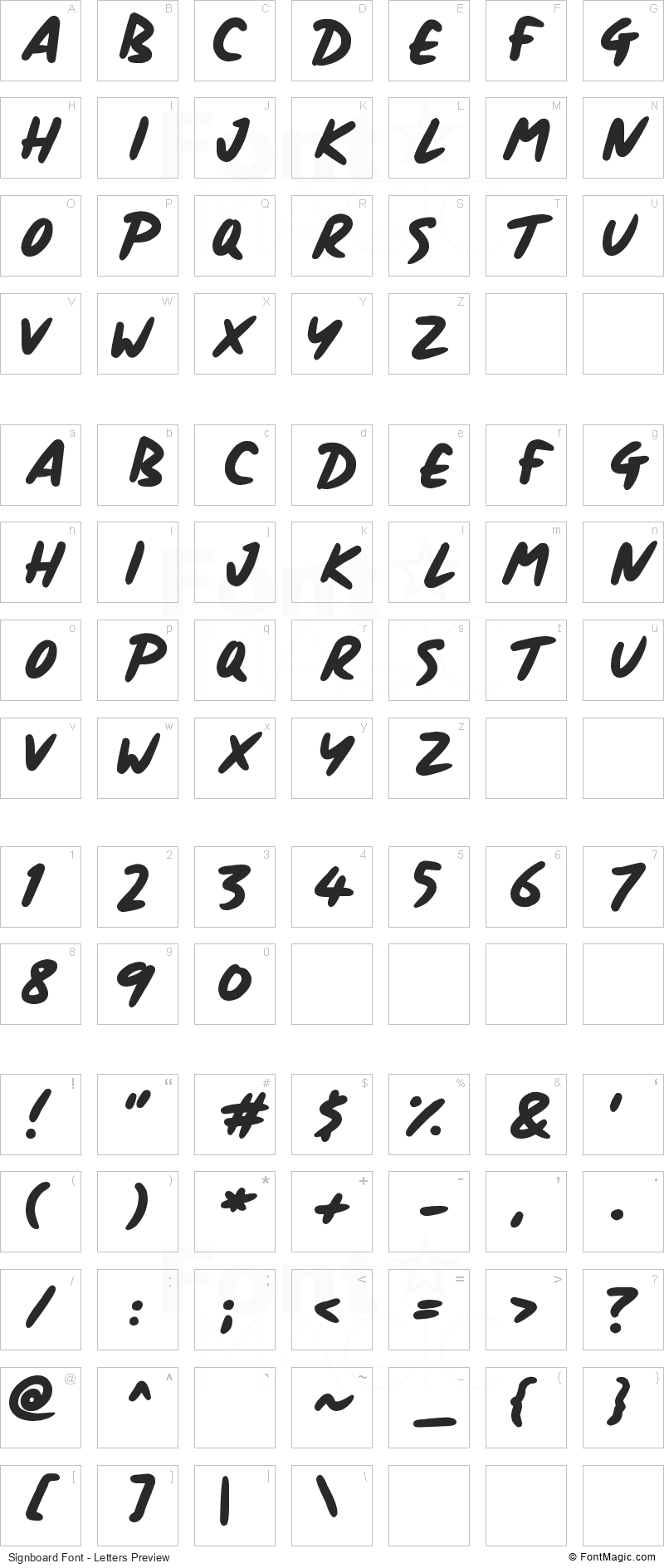 Signboard Font - All Latters Preview Chart