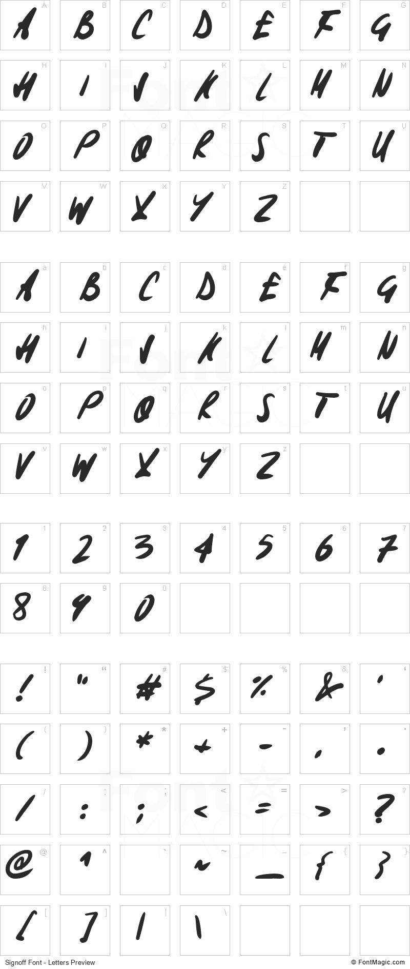 Signoff Font - All Latters Preview Chart