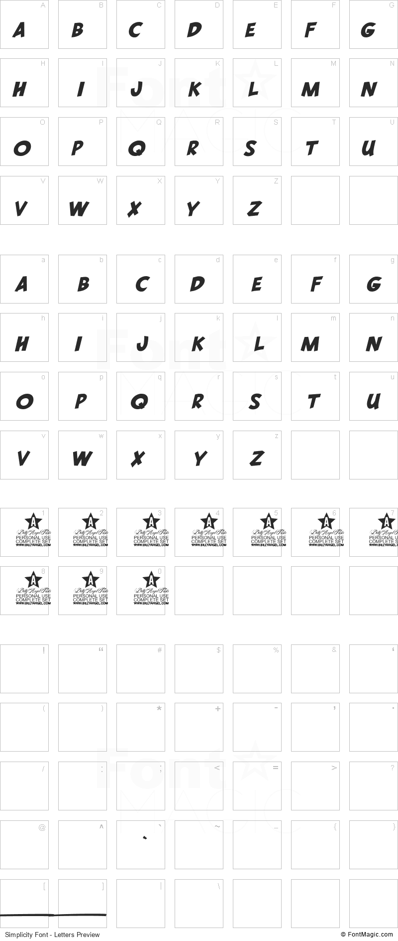 Simplicity Font - All Latters Preview Chart