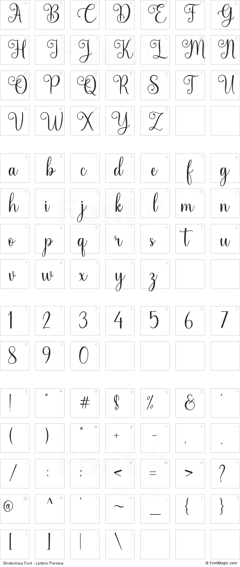 Sindentosa Font - All Latters Preview Chart