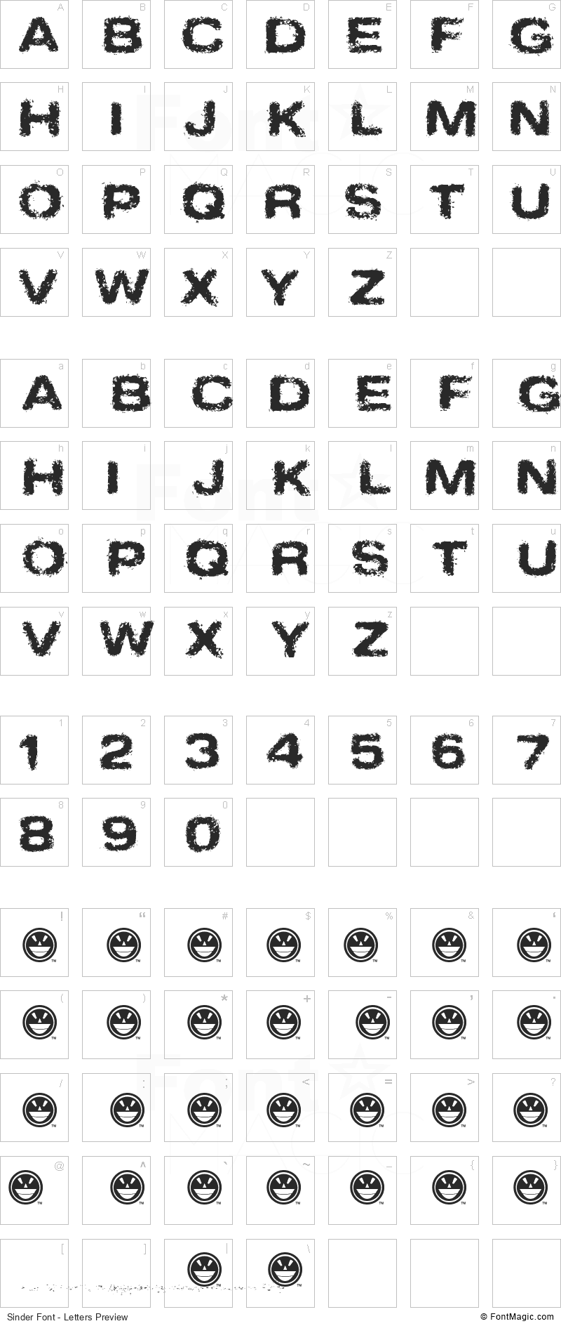 Sinder Font - All Latters Preview Chart