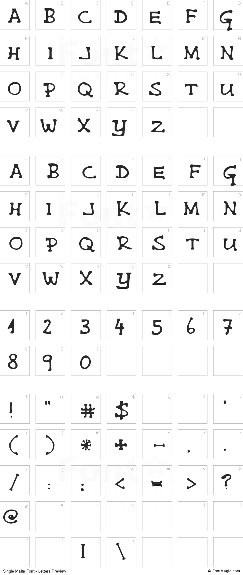 Single Malta Font - All Latters Preview Chart