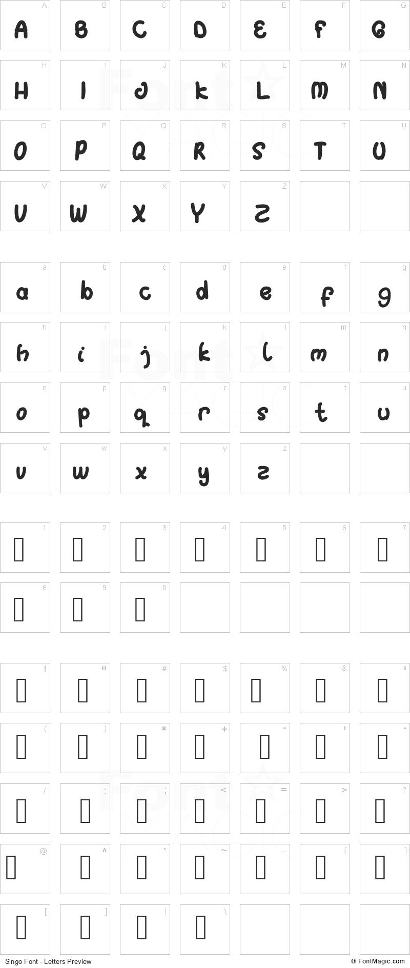 Singo Font - All Latters Preview Chart