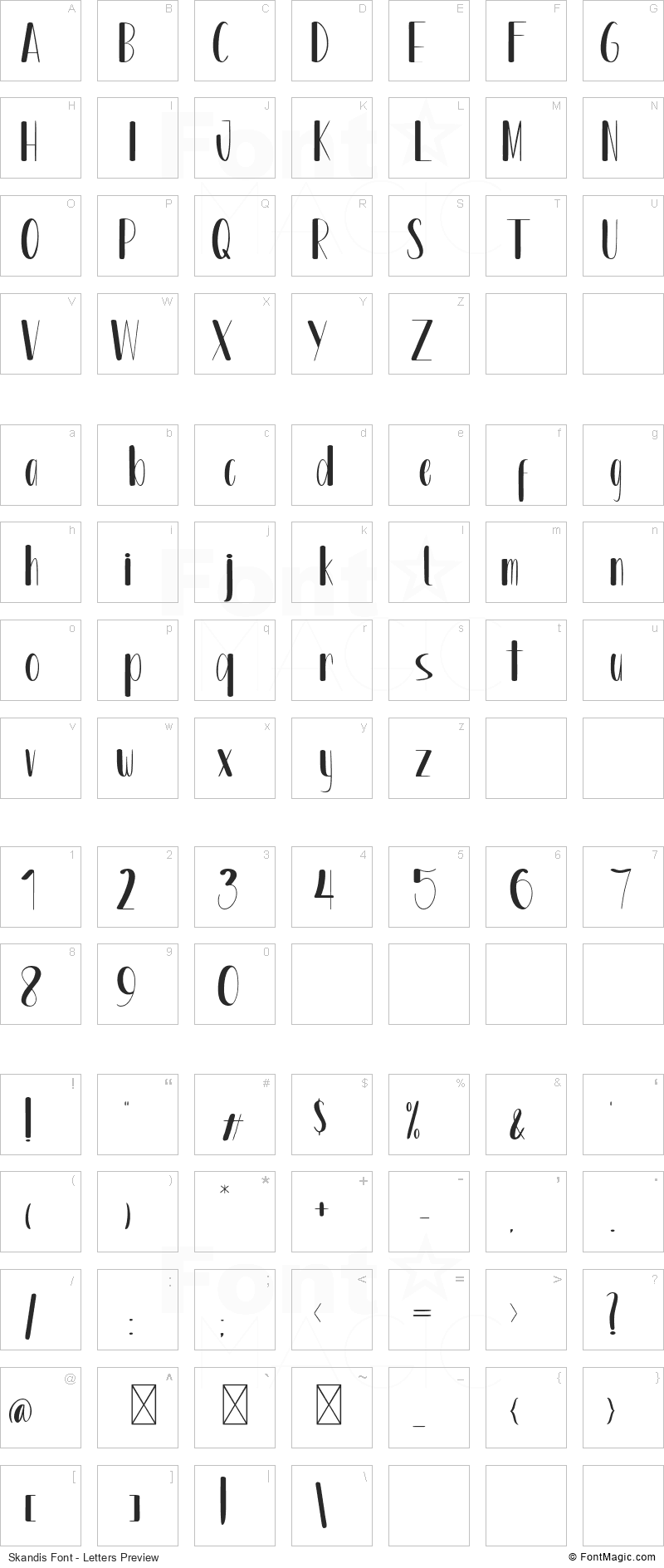 Skandis Font - All Latters Preview Chart
