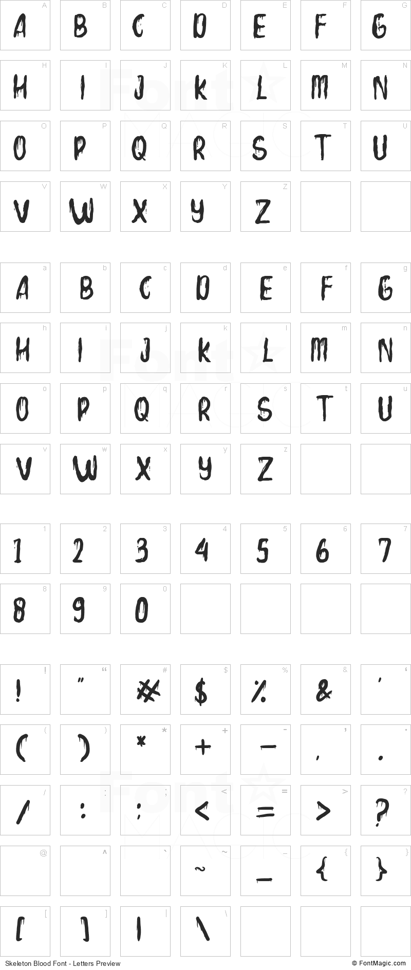 Skeleton Blood Font - All Latters Preview Chart