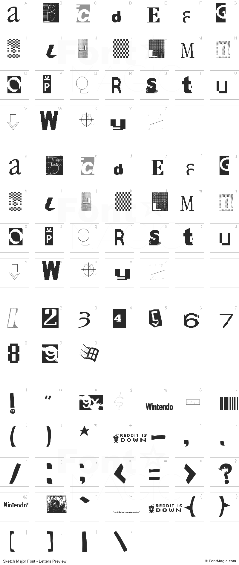 Sketch Major Font - All Latters Preview Chart