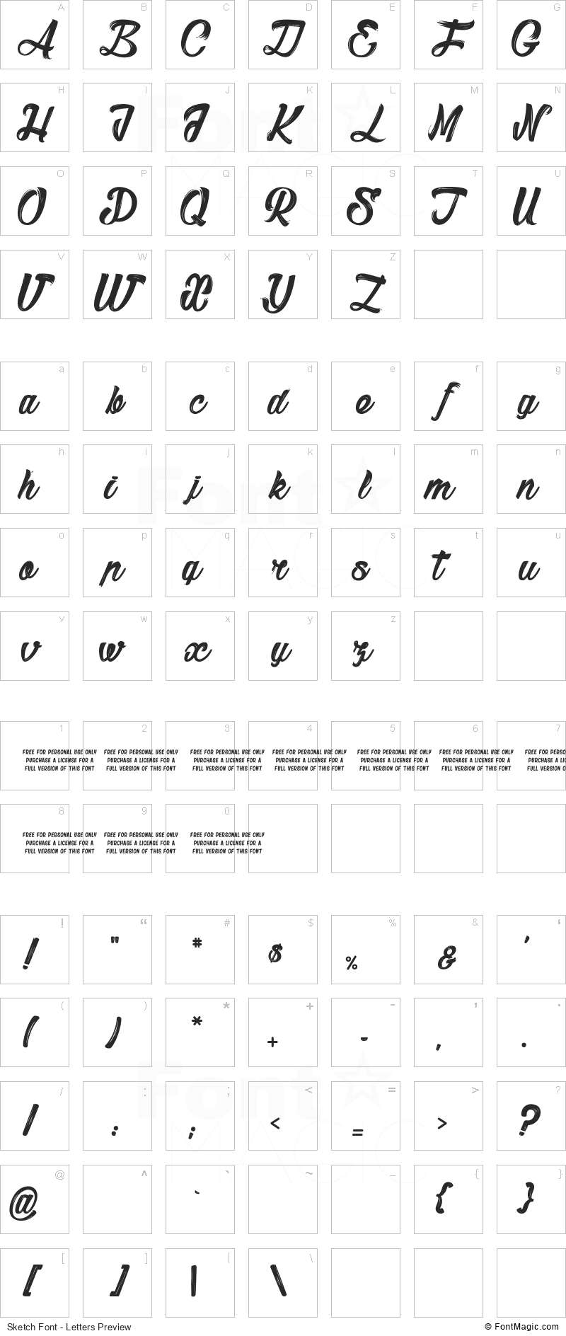 Sketch Font - All Latters Preview Chart