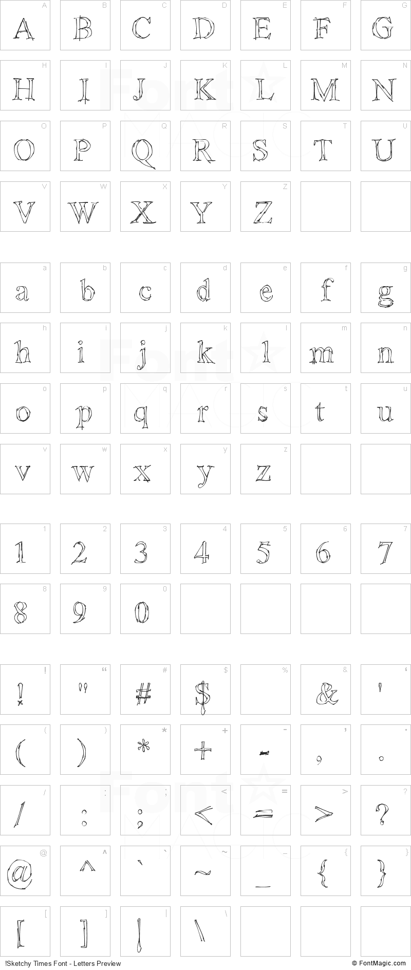 !Sketchy Times Font - All Latters Preview Chart