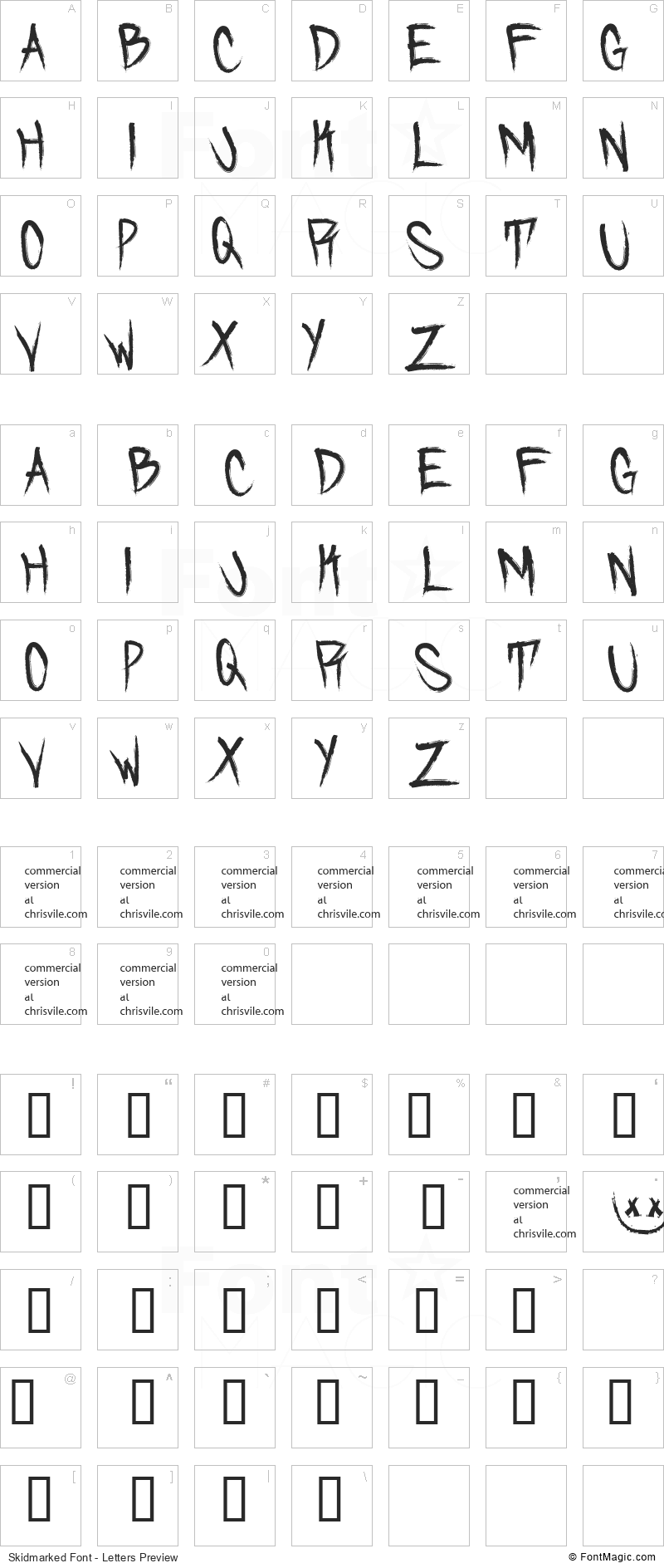 Skidmarked Font - All Latters Preview Chart