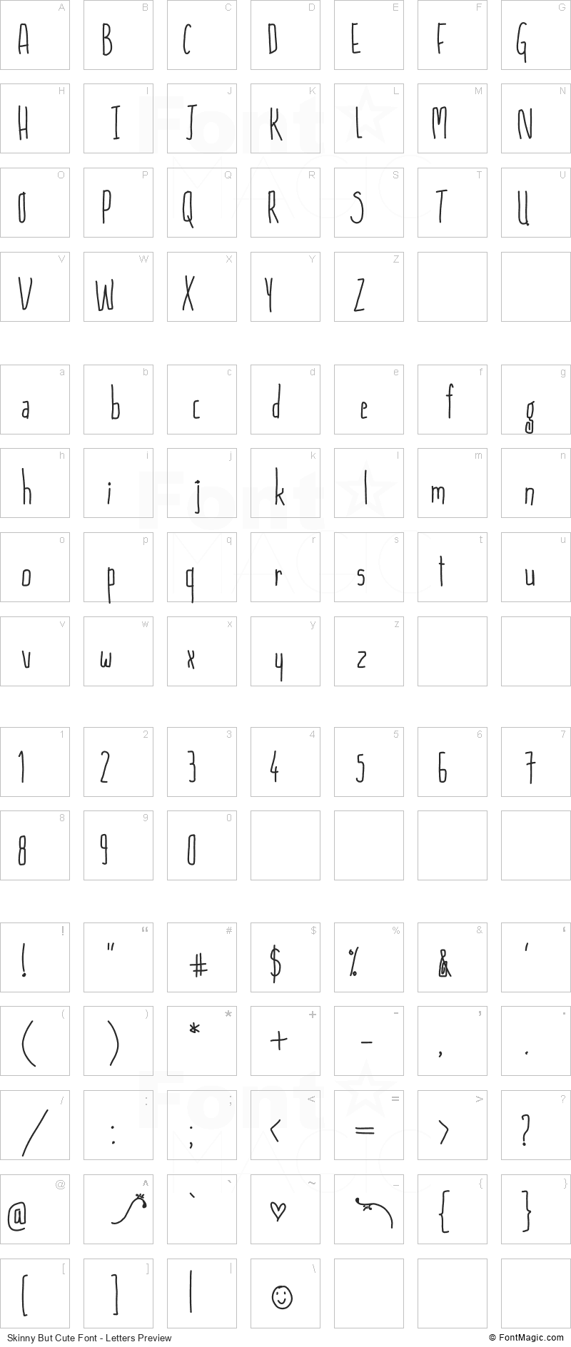 Skinny But Cute Font - All Latters Preview Chart