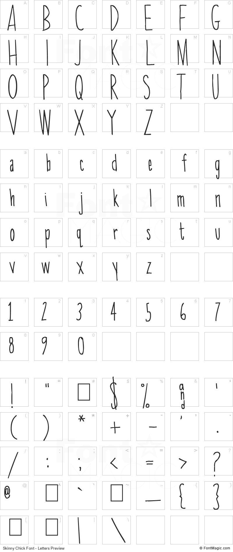 Skinny Chick Font - All Latters Preview Chart