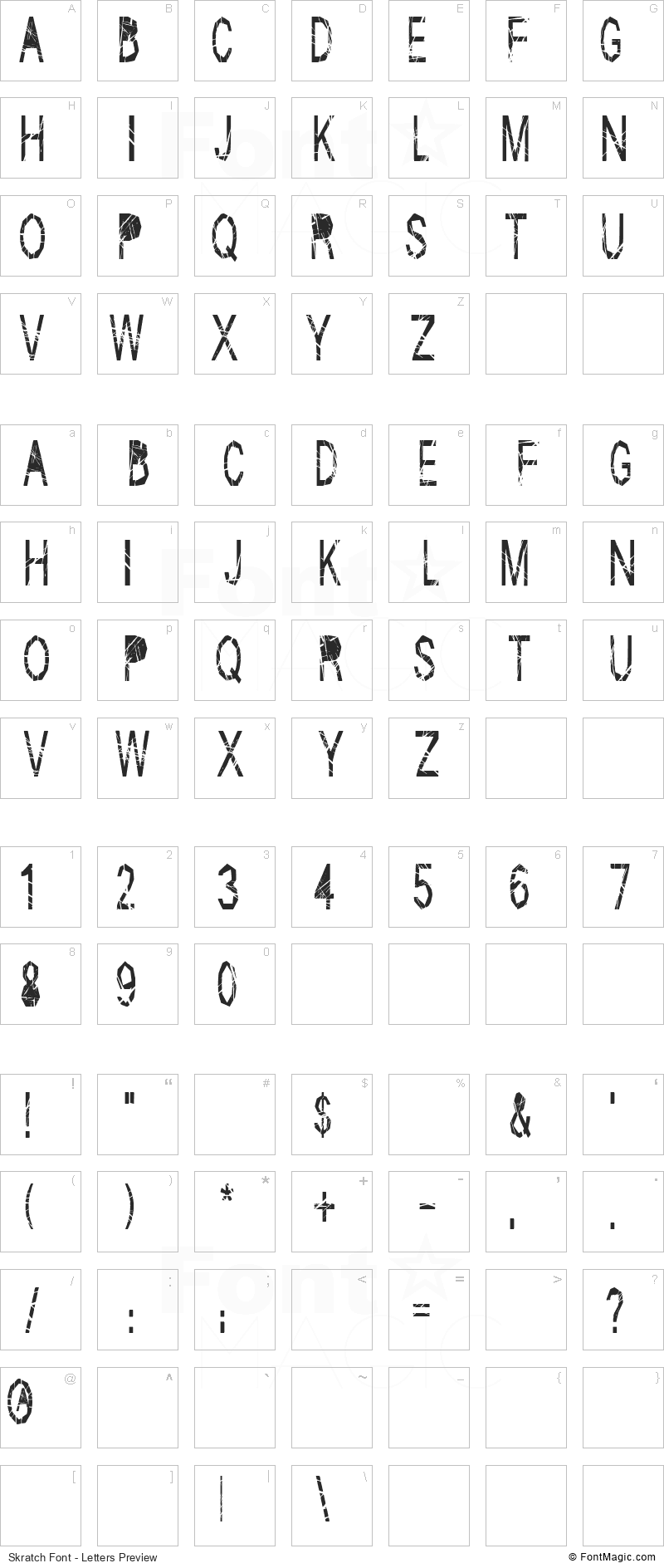 Skratch Font - All Latters Preview Chart