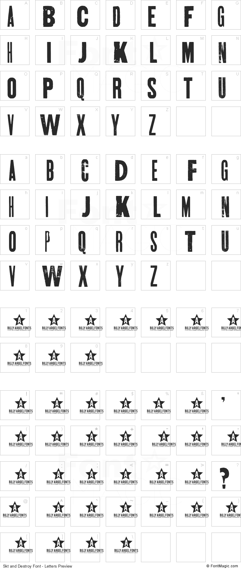 Skt and Destroy Font - All Latters Preview Chart