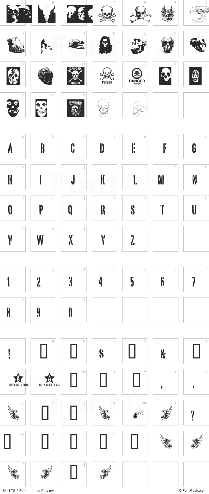 Skull TS 2 Font - All Latters Preview Chart