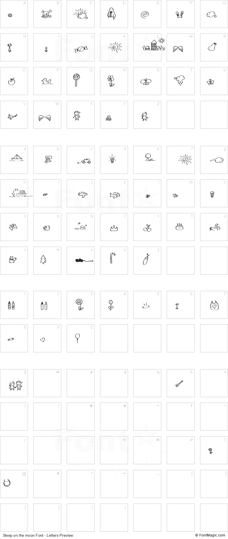 Sleep on the moon Font - All Latters Preview Chart