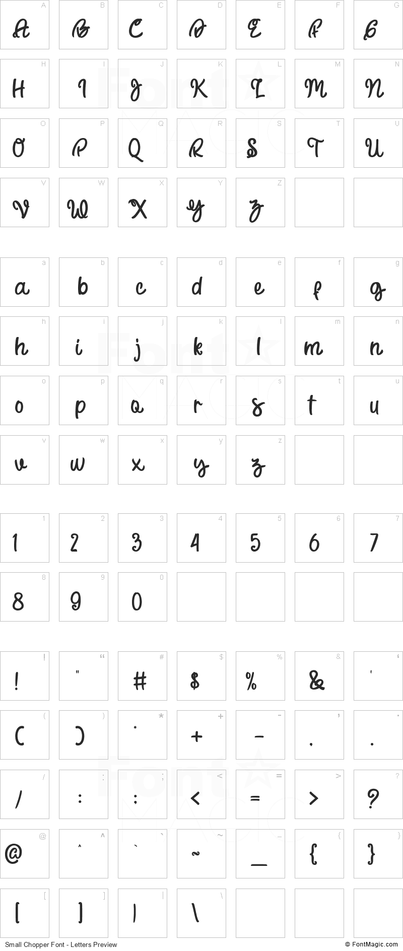 Small Chopper Font - All Latters Preview Chart
