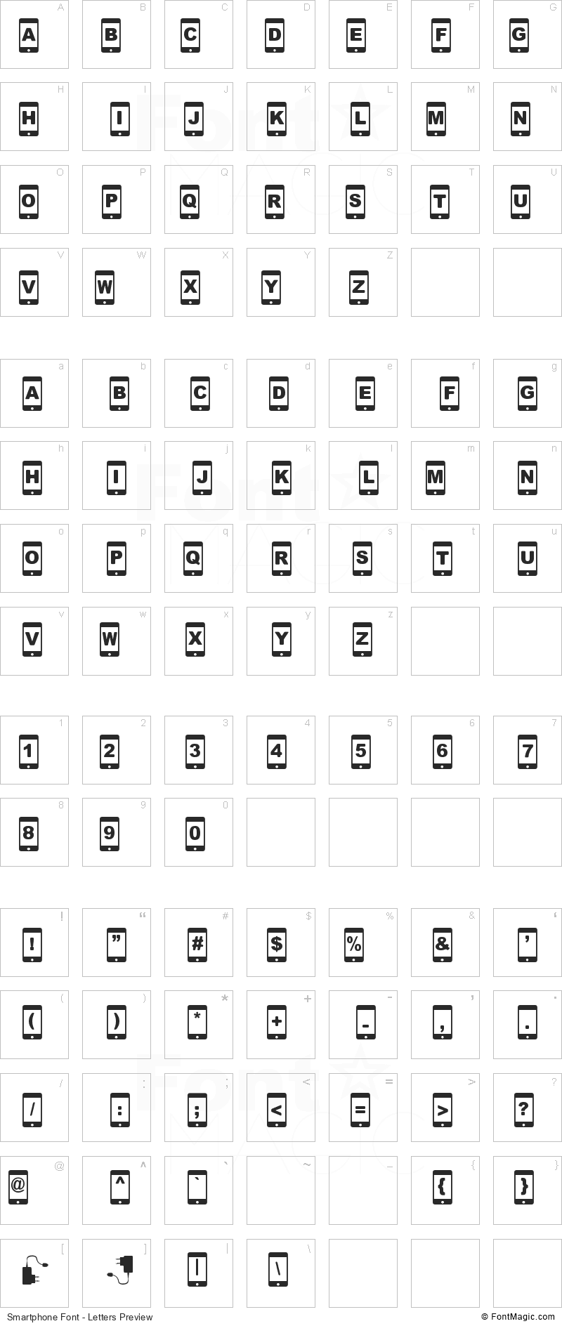Smartphone Font - All Latters Preview Chart