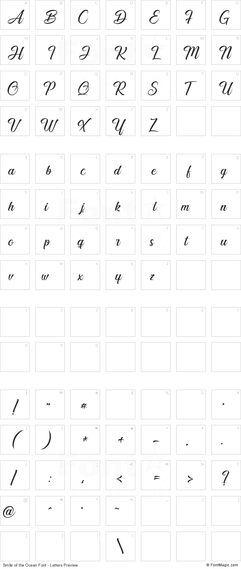 Smile of the Ocean Font - All Latters Preview Chart