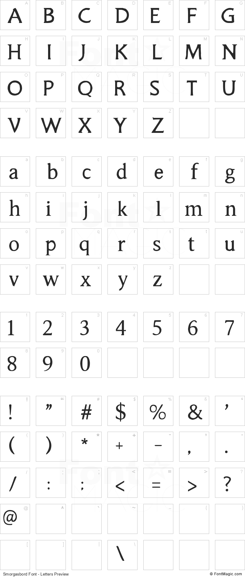 Smorgasbord Font - All Latters Preview Chart