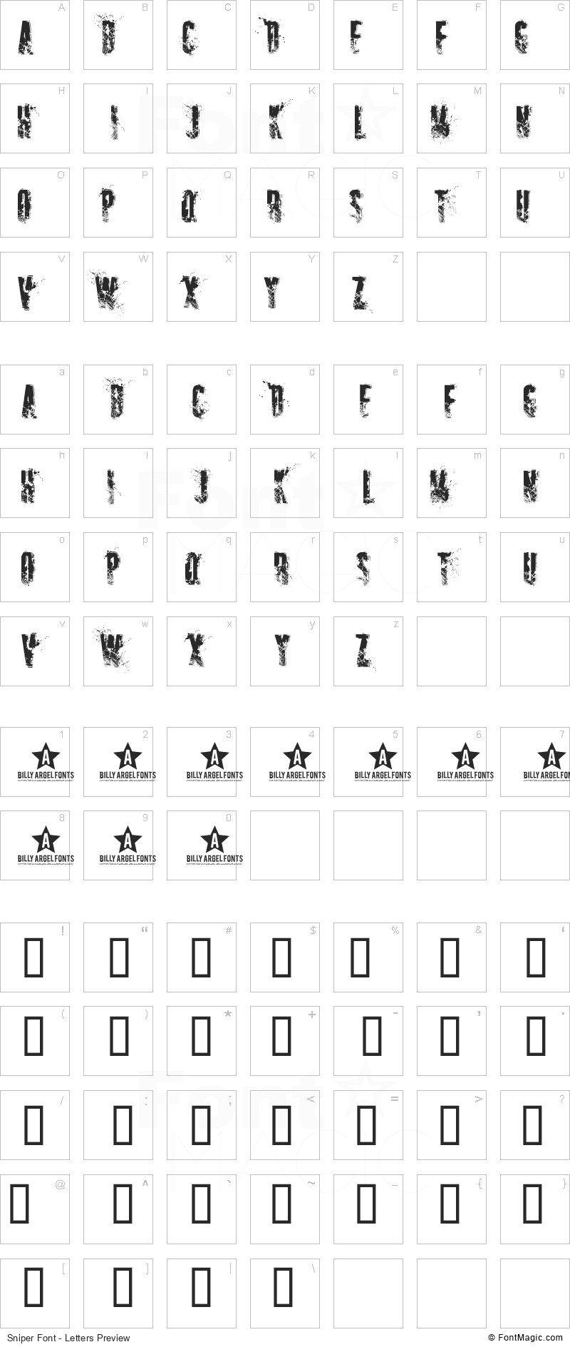 Sniper Font - All Latters Preview Chart