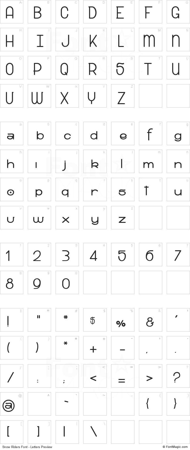 Snow Riders Font - All Latters Preview Chart