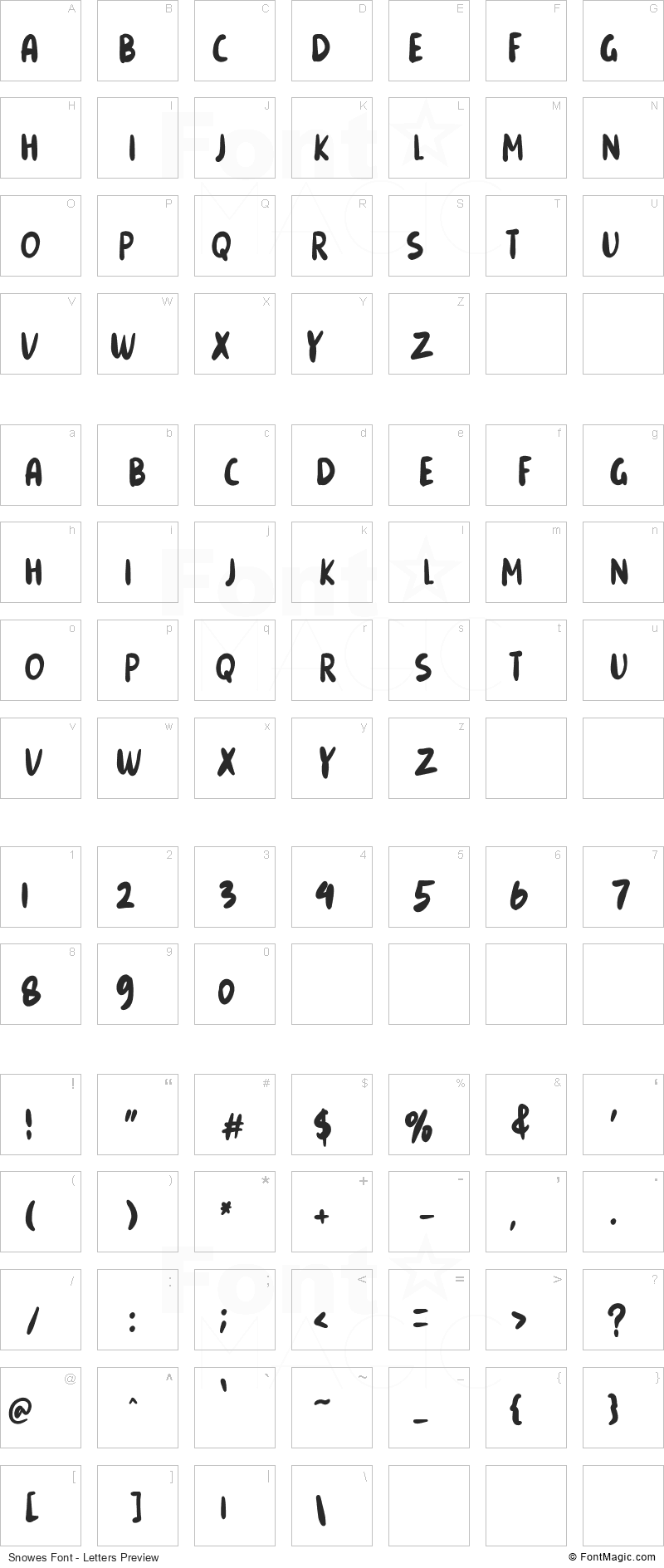 Snowes Font - All Latters Preview Chart
