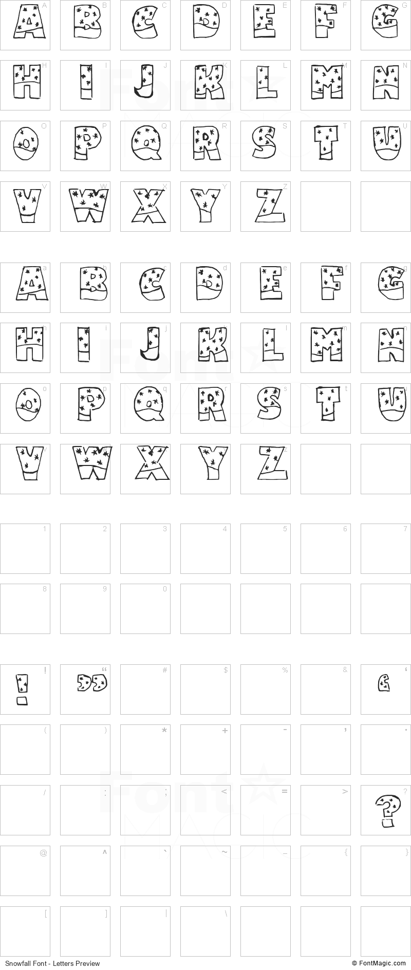 Snowfall Font - All Latters Preview Chart