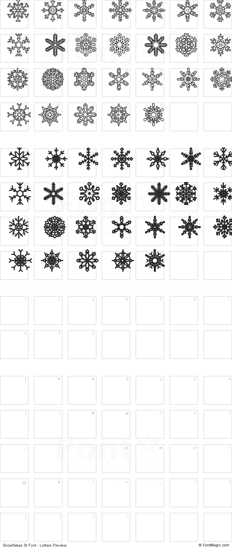 Snowflakes St Font - All Latters Preview Chart