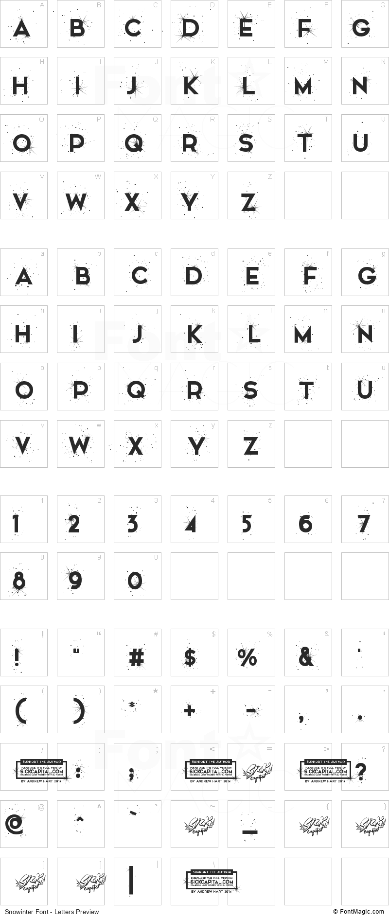 Snowinter Font - All Latters Preview Chart