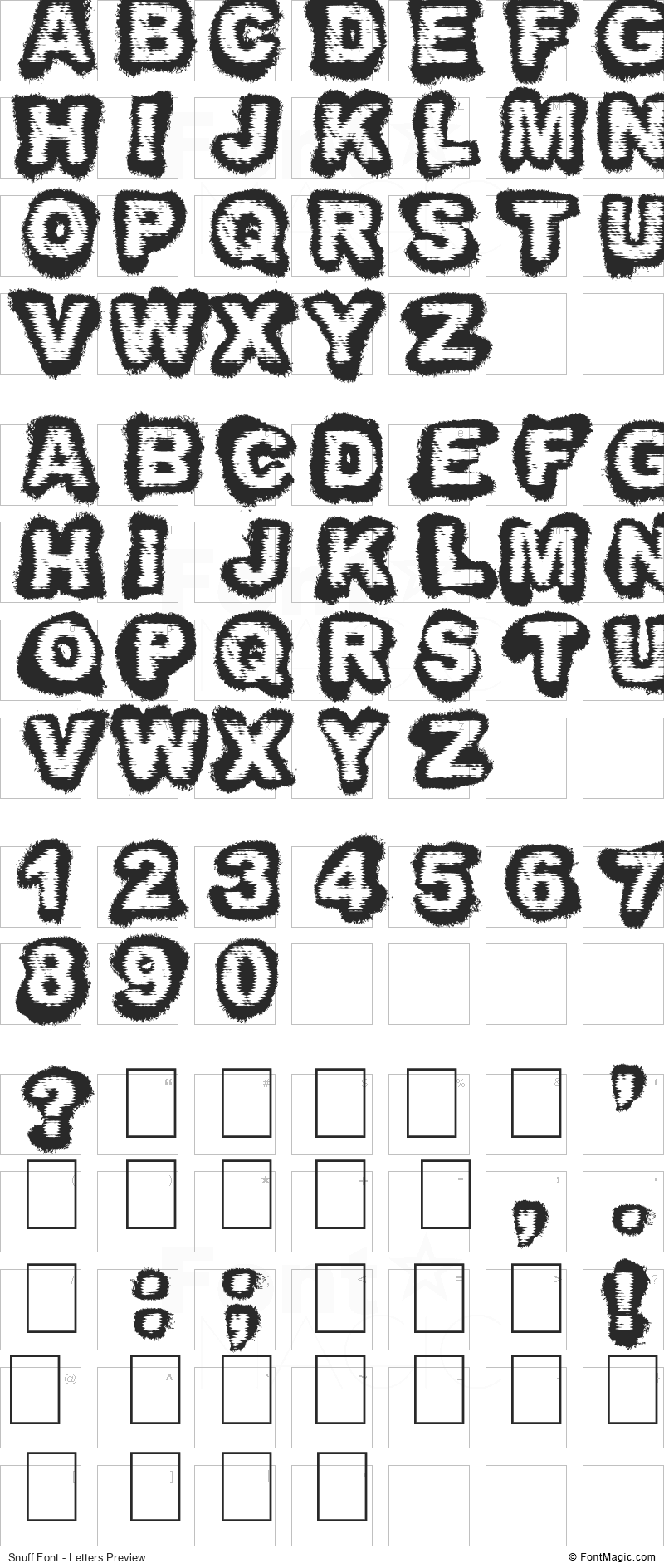 Snuff Font - All Latters Preview Chart