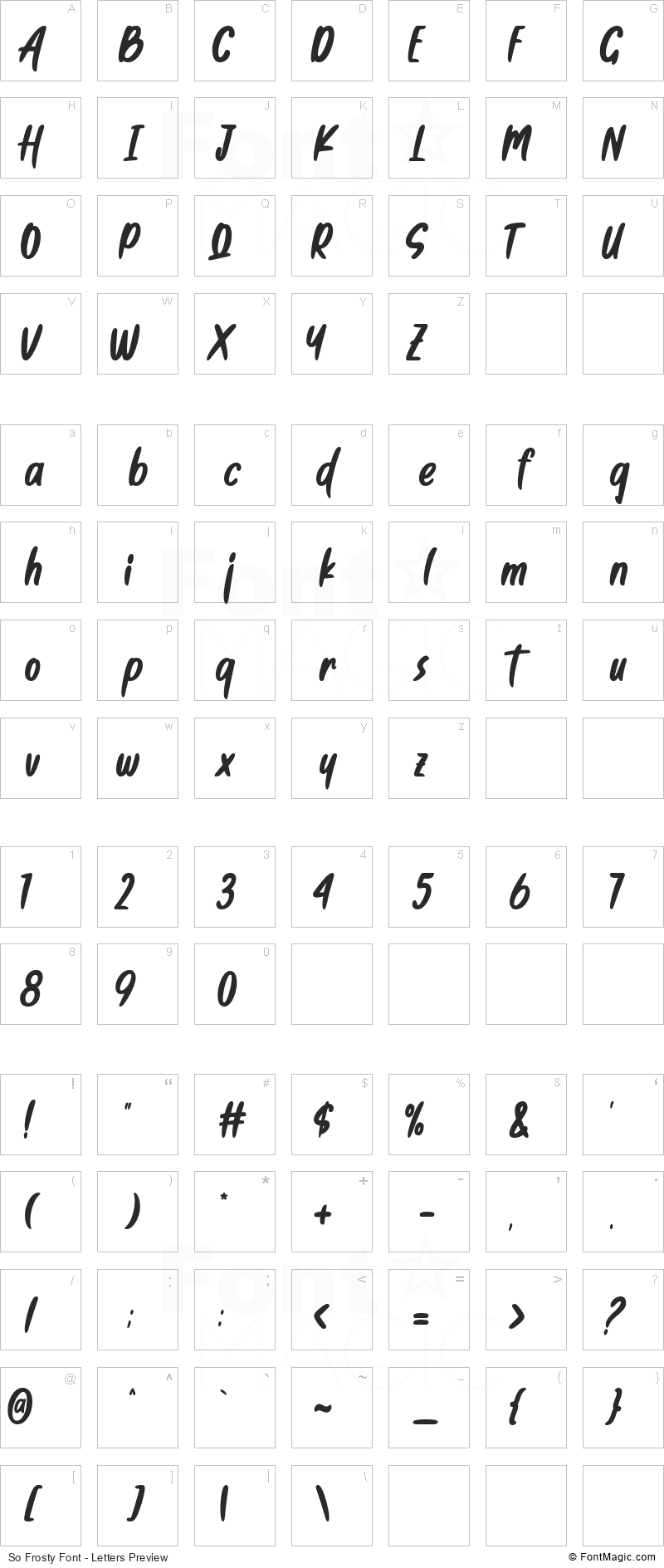 So Frosty Font - All Latters Preview Chart