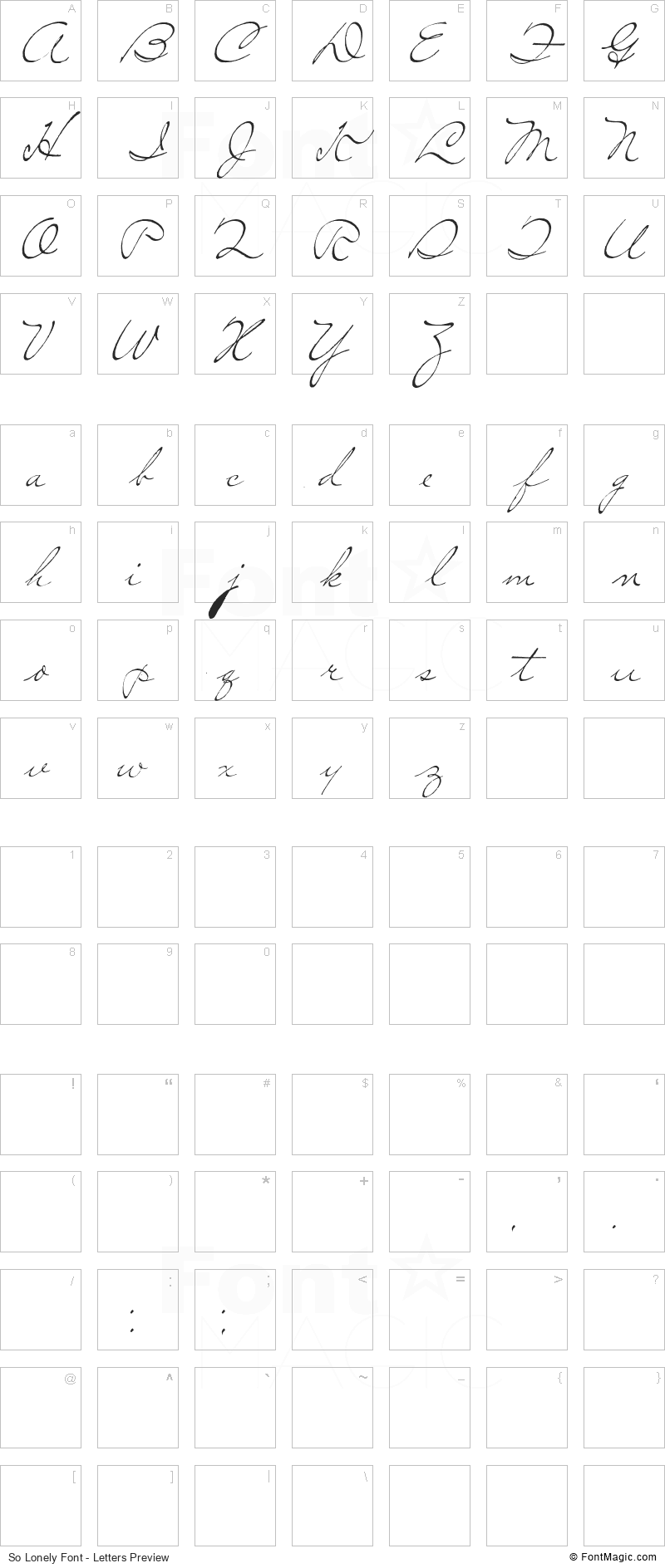 So Lonely Font - All Latters Preview Chart