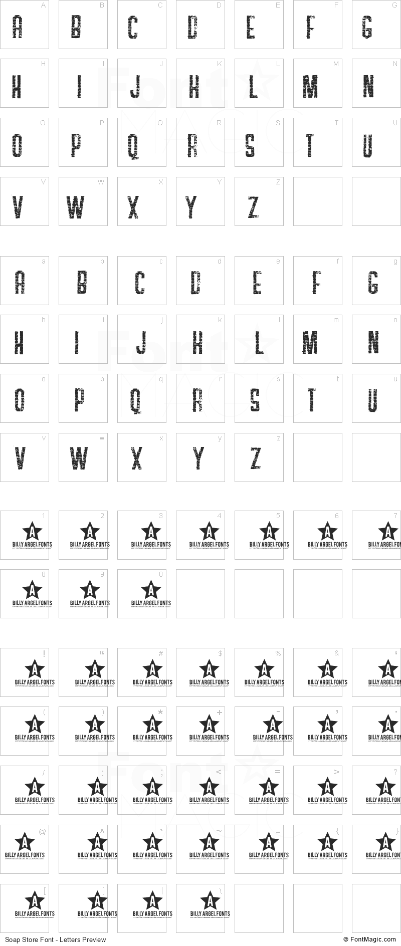 Soap Store Font - All Latters Preview Chart
