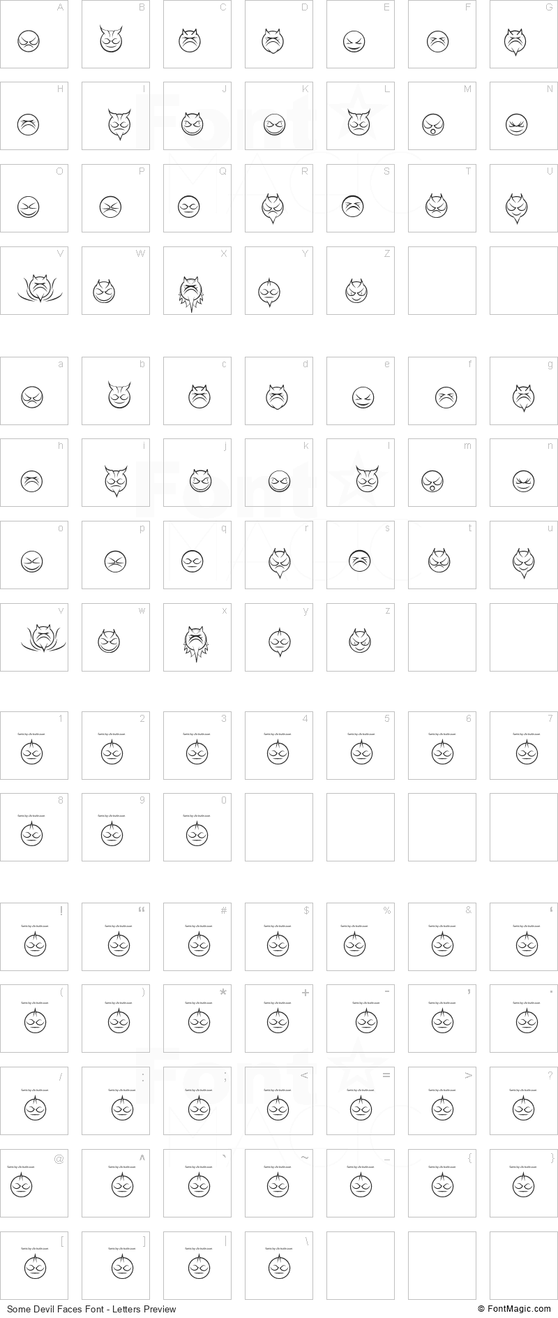Some Devil Faces Font - All Latters Preview Chart