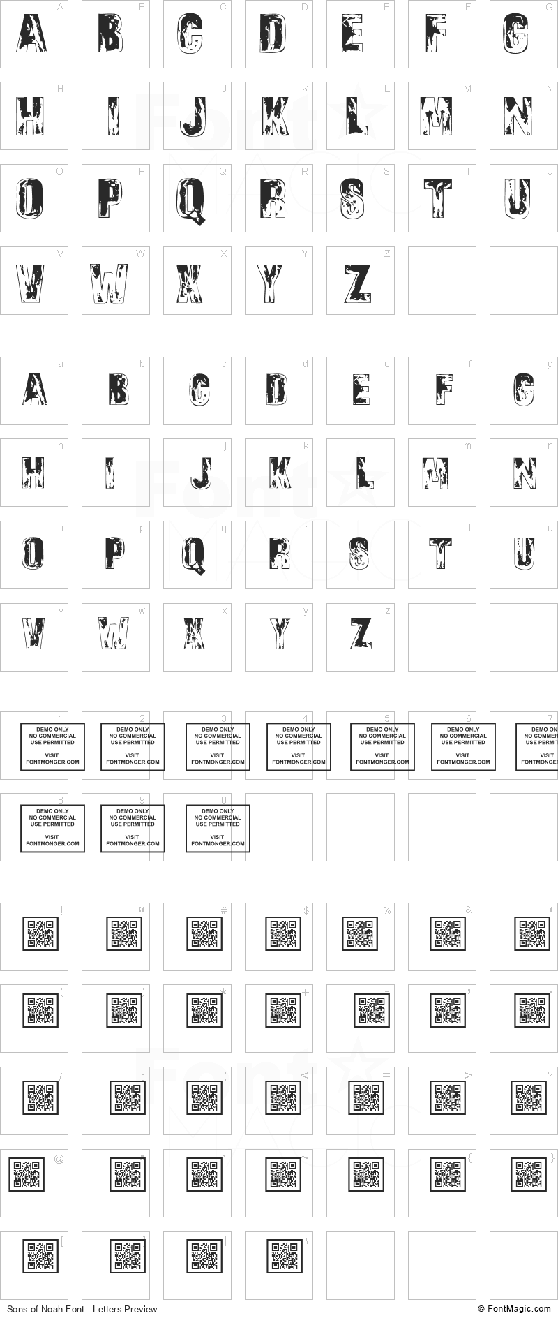 Sons of Noah Font - All Latters Preview Chart