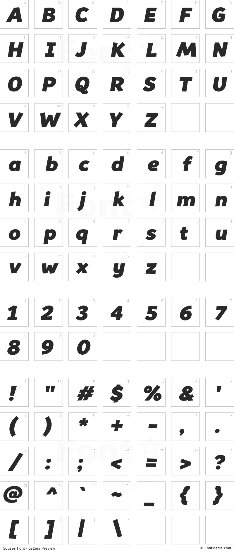Souses Font - All Latters Preview Chart
