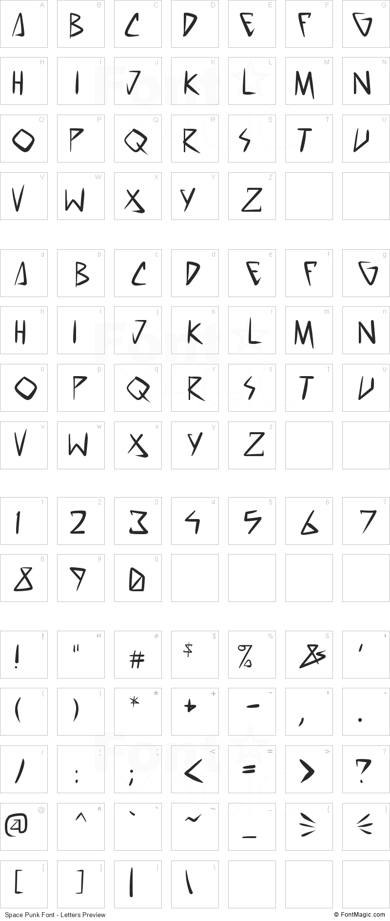 Space Punk Font - All Latters Preview Chart