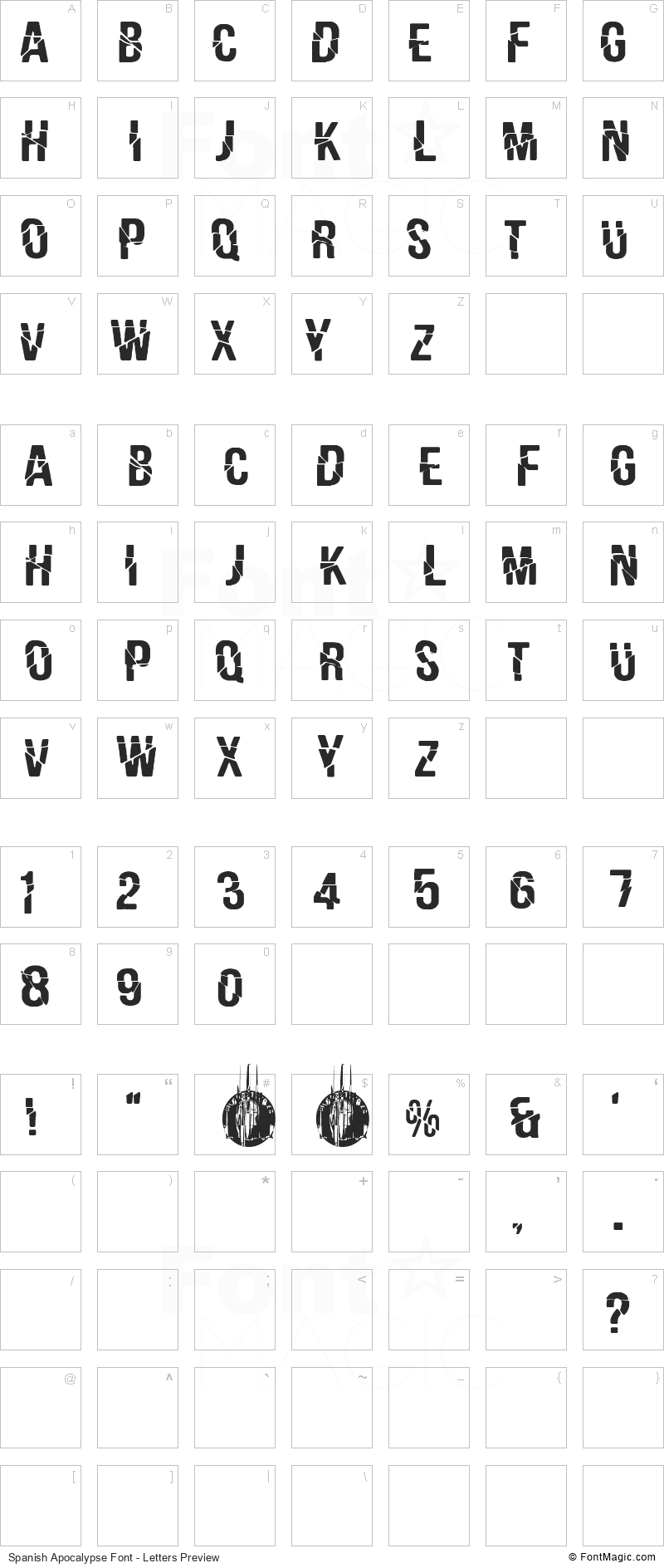 Spanish Apocalypse Font - All Latters Preview Chart