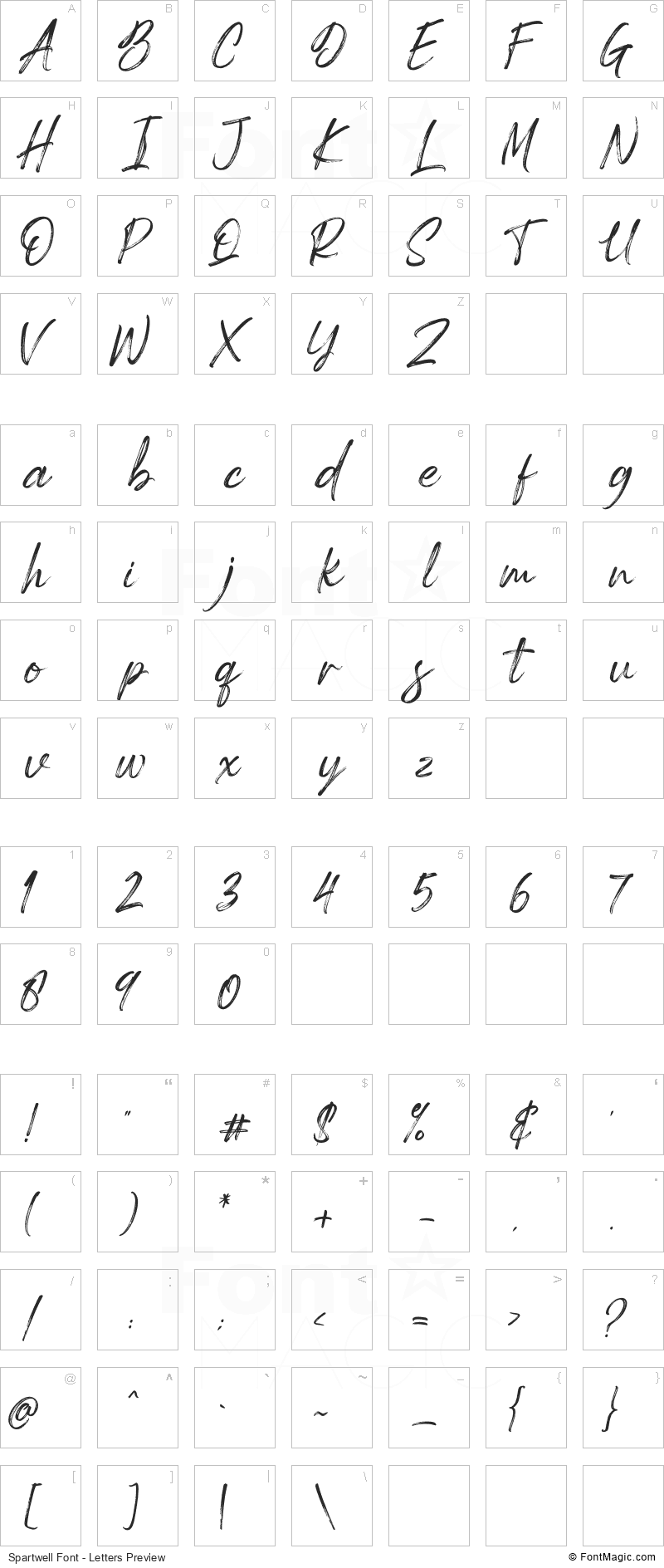 Spartwell Font - All Latters Preview Chart