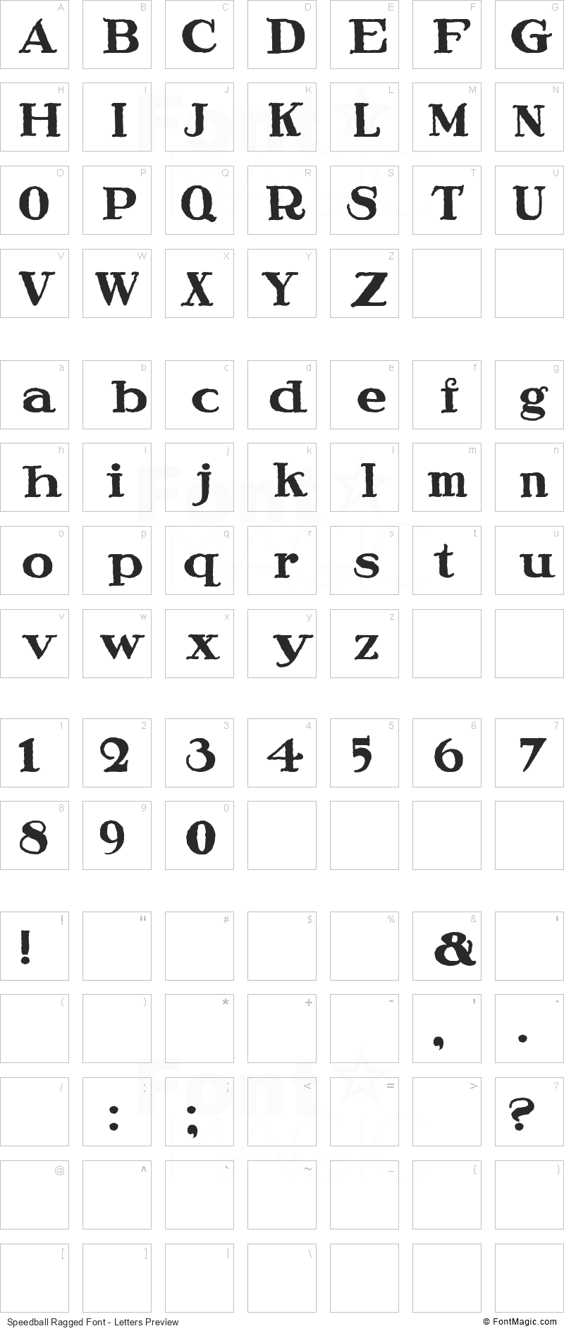 Speedball Ragged Font - All Latters Preview Chart
