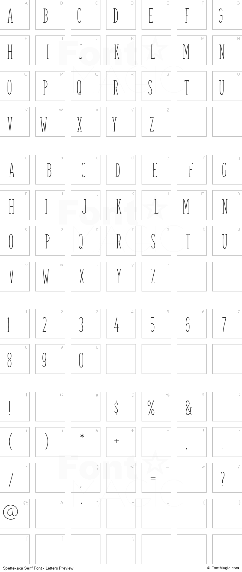 Spettekaka Serif Font - All Latters Preview Chart