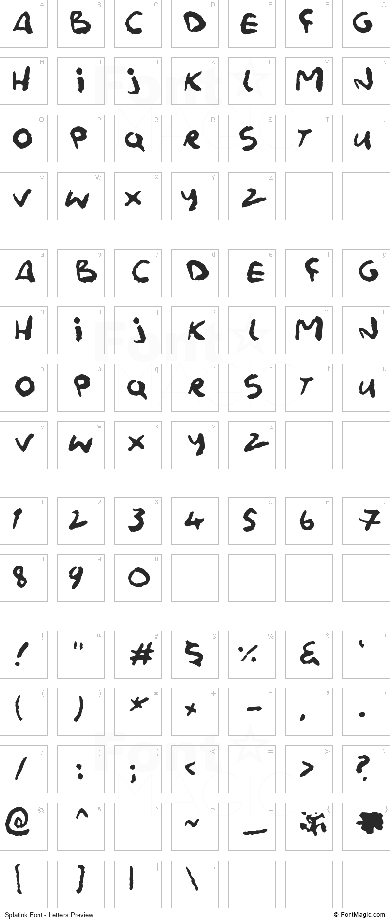 Splatink Font - All Latters Preview Chart